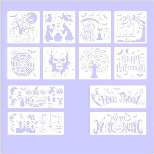 NGLAT 12 Pcs Halloween Stencils Template Large Halloween Pumpkins Painting Stencils Reusable Witch Skeleton Template for DIY Cards Crafts Drawing ...