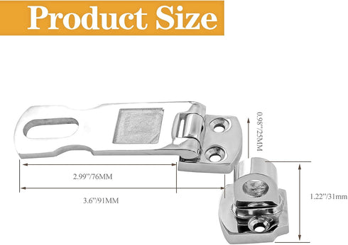 2 Pcs 3 Inch Marine Grade Door Hasp, 316 Stainless Steel Swivel Safety Hasp, Heavy Duty Door Hasp with Turning Padlock Eye Mount...