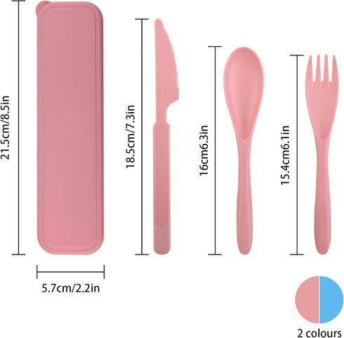 2 Sets Travel Utensils with Case,Reusable Utensils for Lunch Box,Plastic Knives Spoons and Forks Set,Portable Camping Utensil Set Cutlery Set for ...