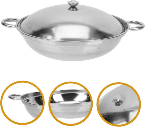 Zerodeko 1 Set Stainless Steel Griddle Chinese Wok Asian Noodles Saute Pan with Lid Korea Noodle Ramen Pot Non Stick Skillet Stainless Steel Saute...