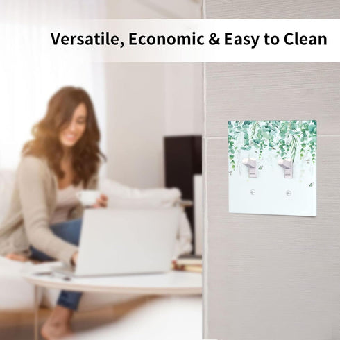 Green Eucalyptus Leaves Light Switch Cover Double Toggle 2 Gang Wall Plates Decorative Electrical Outlet Faceplate for Bathroom Kitchen Bedroom Li...