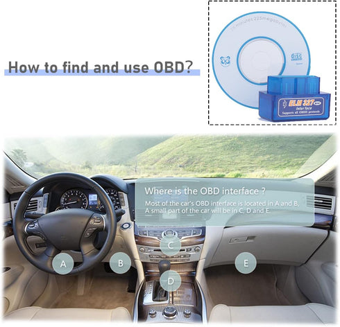 Mini Bluetooth OBD2 Scanner, Car Diagnostic Scan Tool for Android Symbian Windows System, Automotive Check Engine Light Wiring Scanner Adapter, Cl...