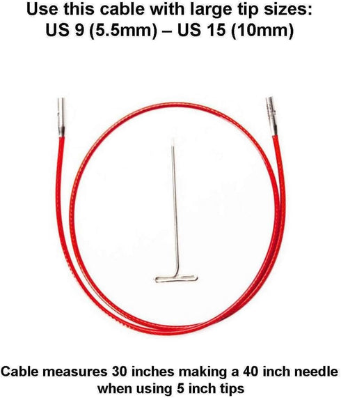 ChiaoGoo Twist Red Lace Cable Large 30-Inch (75cm) Fits US 9, 10, 10.5, 11, 13, 15 Interchangeable Knitting Needle Tips, Includes Tightening Key, ...