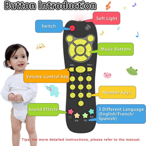 Baby TV Remote Toy, Toddlers Remote Control Toy Kids Realistic Play Remote Early Educational Baby Musical Toys with Light and Sound English French...