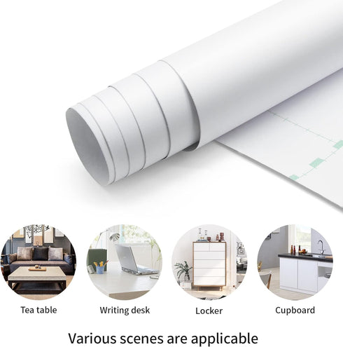 Thick White Contact Paper Matte White Wallpaper 16"x198" Waterpoof Peel and Stick Wallpaper Decorative Self Adhesive Vinyl Film Wrap Contact Paper...