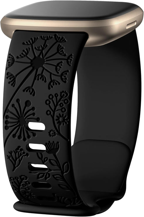 Flower Engraved Bands Compatible with Fitbit Sense Bands/Fitbit Versa 4/Fitbit Versa 3/Sense 2 1 Band for Women,Cute Fancy Dandelion Floral Wristb...