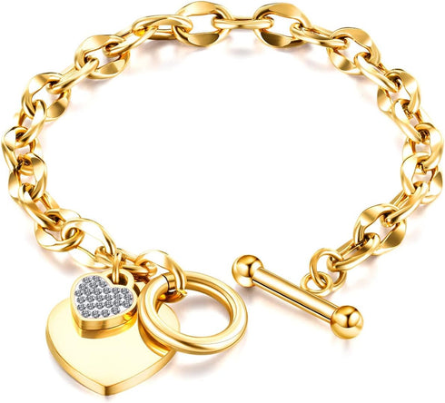 PEAS Fashion Jewelry Bracelet Stainless Steel Heart Link Chain Bracelet...