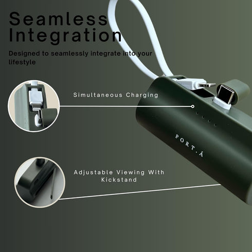 Brush Green Mini Portable Charger 5000mAh, Fast Charging Dual Type-C/iPhone Power Bank with Kickstand, On-The-Go Power Bank Essential for iPhone, ...