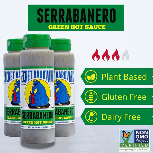 Secret Aardvark Serrabanero Hot Sauce – Serrano & Green Habanero Hot Sauce, Green Spicy Sauce, Non-GMO, Low Carb, Low Sugar, Green Hot Sauce & Mar...