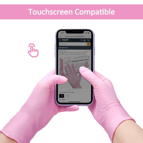 Nitrile Disposable Gloves, 3-mil, Medical exam Gloves Disposable Latex Free, Gloves for Cleaning & Esthetician, Pink Rubber Gloves, Pink Cleaning ...
