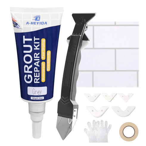 Grout Repair Kit - 180g Tile Grout Paint Filler Tube & Caulk Tool, Grout Filler for Bathroom, Kitchen Porcelain Floors, Repair, Renew & Fill Tile ...