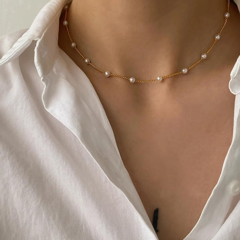 Gold Pearl Necklaces for Women: Dainty Pearl Pendant Necklace Simple 18K Gold Plated Pearl Choker Necklaces Trendy Pearl Jewelry for Women...