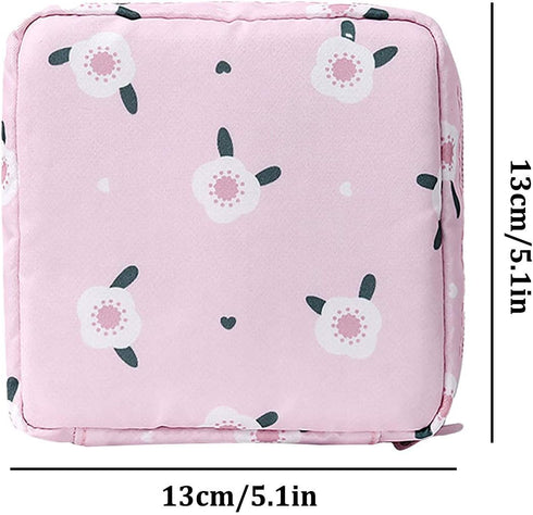 White Sanitary Napkin Storage Bag with Colorful Print Design Portable Zipper Menstrual Pad Bag Sanitary Napkins for Women Ladies,Cactus Bag with A...