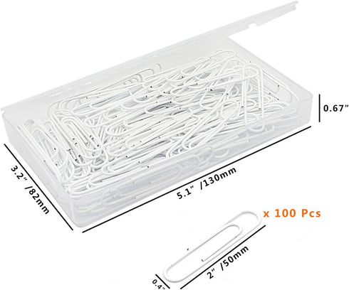 Jumbo Paper Clips, Large, 50mm/2 inches, Smooth, 100 Clips/Box, White...