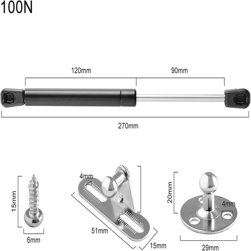 2 Pack 100N/22.5lb Gas Strut, 10in Gas Struts for Cabinets Heavy Lid, Gas Spring for Lift Support Hydraulic Hinges for Toy Box, Truck Door Hinges ...