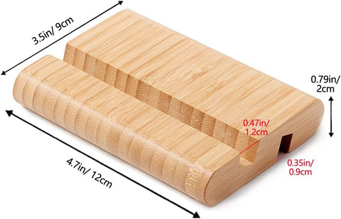 Bamboo Cell Phone Stand Wooden Tablet Stand for Desktop, Wood Cell Phone Holder Desk Tablet Holder Mobile Stand for iPhone iPad Tablets and All Ph...
