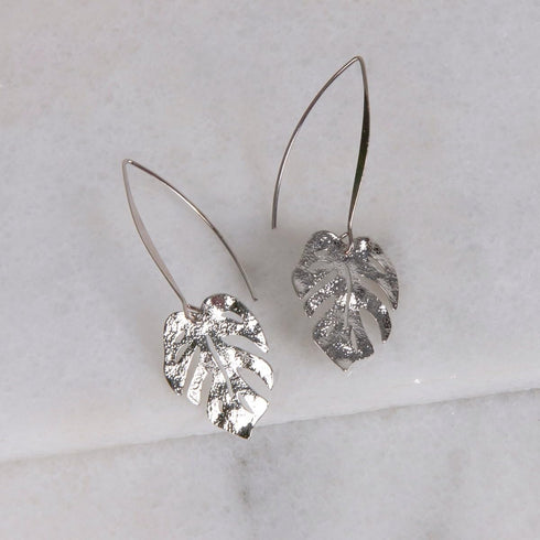 Humble Chic Leaf Earrings for Women - Tropical Palm Threader Dangle Earrings - Long Hanging Boho Dangly Earrings Plated in Gold or Silver Tone...
