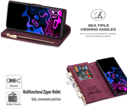 UEEBAI Wallet Case for Samsung Galaxy S21 FE 5G, Vintage Premium PU Leather Cover Flip Case with Card Slots Magnetic Closure Zipper Pocket Kicksta...