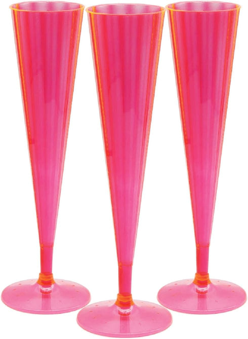 Party Essentials 20 Count Hard Plastic Twopiece 5 oz Champagne Flutes, Neon Pink...