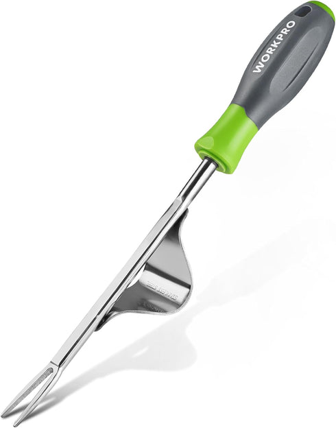 WORKPRO Weed Puller Tool, Metal Leverage Base and V-Shaped Forks for Easy Weed Removal & Deeper Root Digging, Heavy Duty Stainless Steel with Soft...