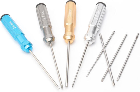 4Pcs RC Hex Screw Driver Kit, 1.5/2.0/2.5/3.0mm Hex Screw Nut Screwdrivers with Small Cross Wrenches Sleeve, Hex Driver Repair Tool Set for RC Car...