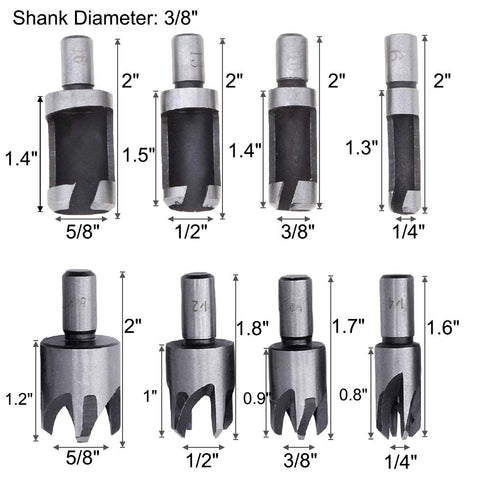 Eagles 14-pack Woodworking Tool Set, 8PCS 5/8" 1/2" 3/8" 1/4" Carbon Steel Wood Plug Cutter Drill Bit Set and 6pcs 1/4" Hex Shank HSS 5 Flute 90 D...