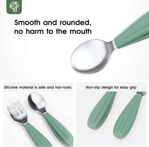 Toddler Utensils, 6PCS Toddler Forks and Spoons Set, Kids Silverware Set with Silicone Anti-Choke Handle, Self-Feeding Toddler Utensils, Children ...