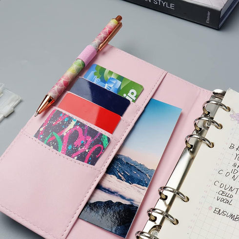 A6 Binder Cover Glitter White PU Leather Binder Cover Refillable 6-Ring Planner Budget Binders Loose-Leaf Notebook Binder Covers with Magnetic Buc...