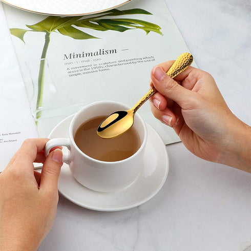 Coffee Spoon Stainless Steel Small Espresso Spoons Gold, BUY&USE 5-Inch Teaspoon Hammered Surface Dinnerware Set of 12...