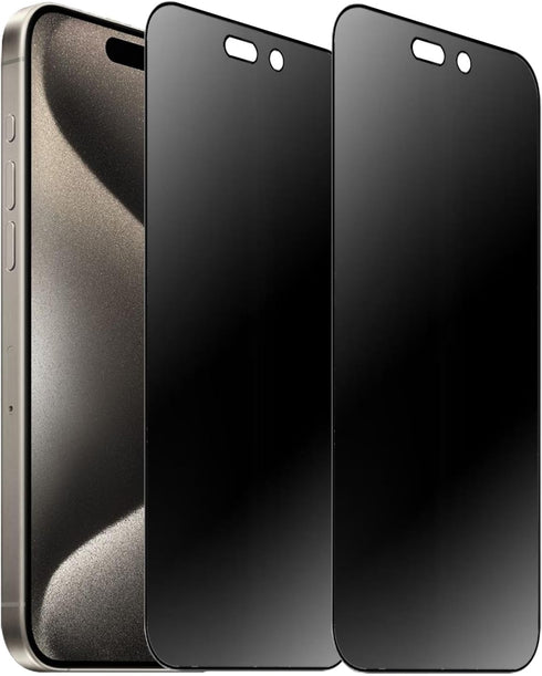 2 Pack 360 Degree Anti-glare Privacy Tempered Glass for iPhone 15 Pro Max Anti-Spy 4 Directions Matte Screen Protector Film 4 Sides Anti-Peeping 6...