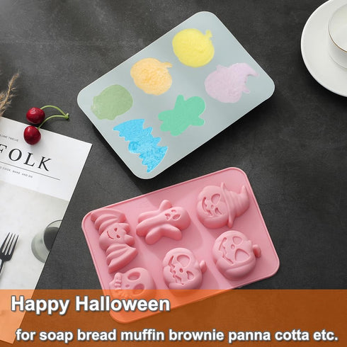 2 Pack Halloween Silicone Cake Mold Pumpkin Bat Skull Ghost Shape Silicone Mold for Chocolate Candy Gummy Jello Ice Cube Crayon Melt Biscuits, Soa...