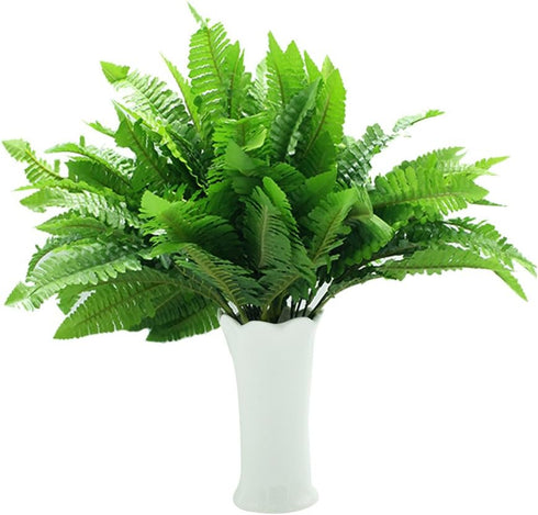 Leoyoubei 4 Bunches 14" Ferns Artificial Boston Fern Bush Plant,Faux Plant Shrubs Greenery Bushes Indoor Outside,Hanging Basket Planter Decor for ...