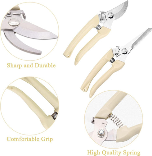 2 Pack Flower Scissors Set Stainless Steel Floral Design Supplies Tools for Flower Stem Cutter Rose Stripper Dethorner (Beige)...