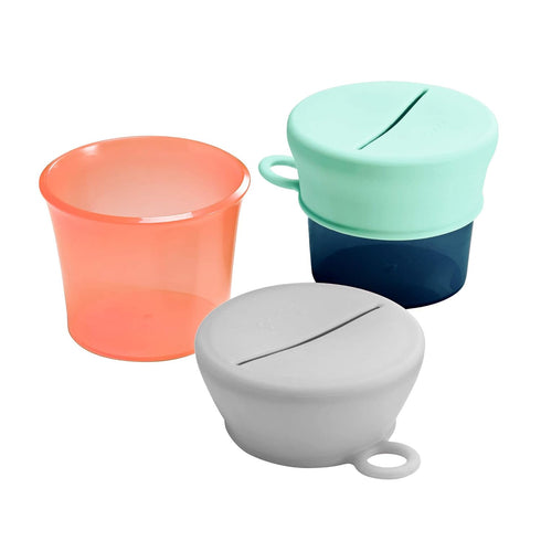 Boon Snug Toddler Snack Containers with Lids - Includes 2 Lids and 2 Baby and Toddler Spill Proof Cups for Snacks - Toddler Snack Cups for Home an...