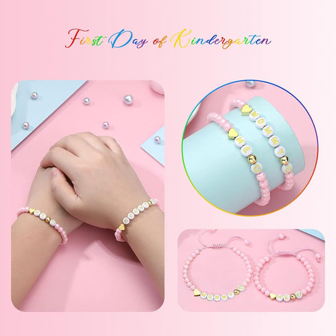 Mother Daughter Bead Bracelet Set for 2, Mommy and Me Matching Bead Bracelet, Mama and Mini Matching Heart Bracelets for Mom Daughter Valentines M...