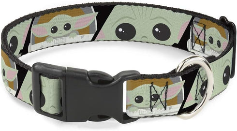 Star Wars Pet Collar, Dog Collar Plastic Buckle, Star Wars The Child Chibi Face Blocks Black, 9.5 to 13 Inches 1.0 Inch Wide...