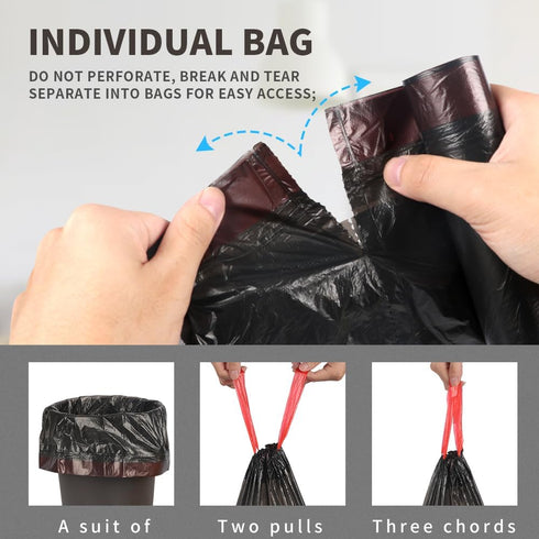 drawstring garbage bag, black drawstring garbage bag 17.7 * 19.6inch Capacity 4 gallons 15 pieces/roll 75 pieces in total PE material...