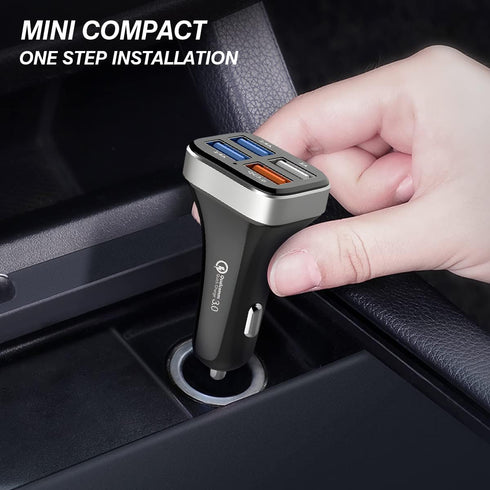 USB Car Charger Adapter, 4 Ports QC3.0 Cell Phone Fast Charger, Multi-Port Smart Quick Charger, Auto Charge Adapter for Cigarette Lighter, Compati...