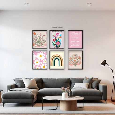 Posterizer 6 pcs-Pink Danish Pastel Boho Flower Market Posters-Collectibles & Fine Art-Abstract & Modern Art-Gift for Street Art, Mural Fans-Decor...