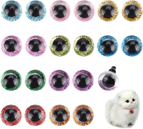 PH PandaHall 100pcs Glitter Safety Eyes, 10mm Round Eyes Amigurumi Craft Eye with 100pcs Washers for Teddy Bear Bunny Cat Puppet Plush Stuffed Ani...