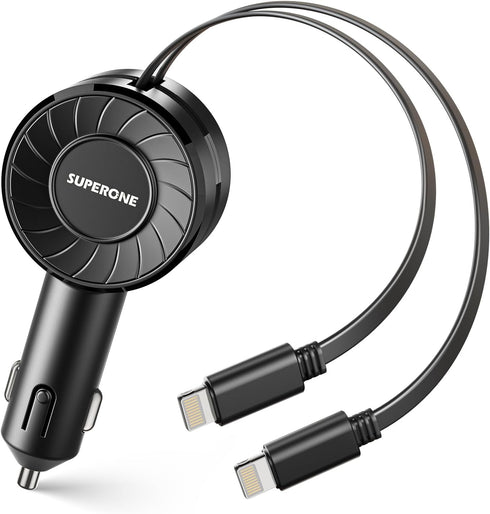 ?Dual Lightning? Retractable Car Phone Charger for iPhone, Small Lightning Car Charger USB C Cigarette Lighter Adapter for Apple iPhone 14 13 12 1...