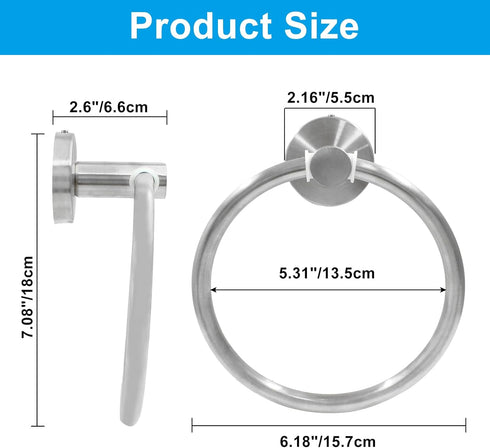 Bath Towel Ring, Modern Bathroom Hardware Accessories Wall Mounted, Thicken 304 Stainless Steel Hand Towel Holder for Bathroom Kitchen (Brushed Ni...