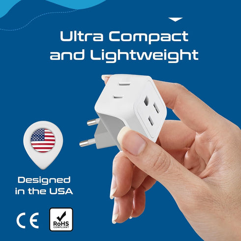 Ceptics Complete European Travel Adapter Set - 2 In 1 Usa to Europe, Germany, England, Spain, Italy, Iceland, France, (Type G, E/F, Type C) - 3 Pa...