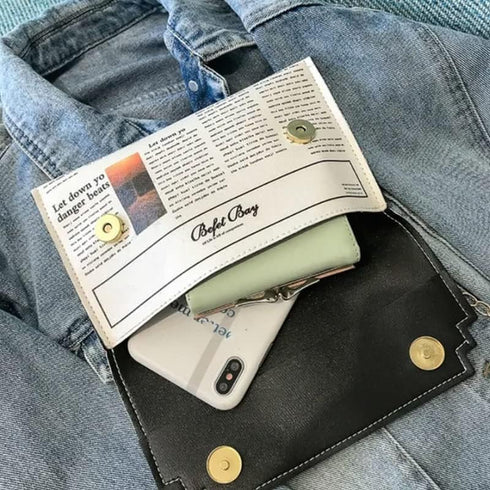 1 PC Women Newspaper Messenger Bag Shoulder Bag Personality Fashion Small Square Bag...