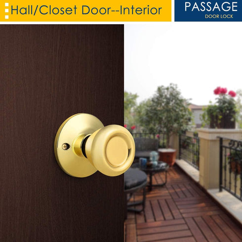 home improvement direct Passage Door Knobs for Hallway and Closet Door, Keyless Non-Locking Interior Door Knob Handle in Polished Brass...