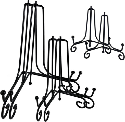 6PCS 3 Size Black Iron Plate Stands for Display 4 6 8 Inch, Decorative Metal Plate Holders for Displaying, Mini Easel Stand, Frame, Book, Card, Pl...