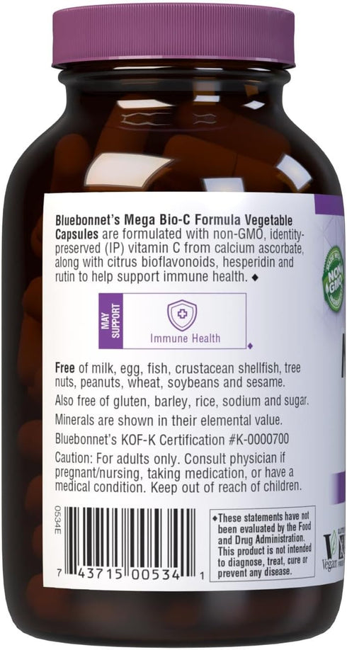 Bluebonnet Nutrition Mega Bio-C Formula Vegetable Capsules, High Potency Buffered Vitamin C, for Immune Health, Soy Free, Gluten Free, Non-GMO, Ko...