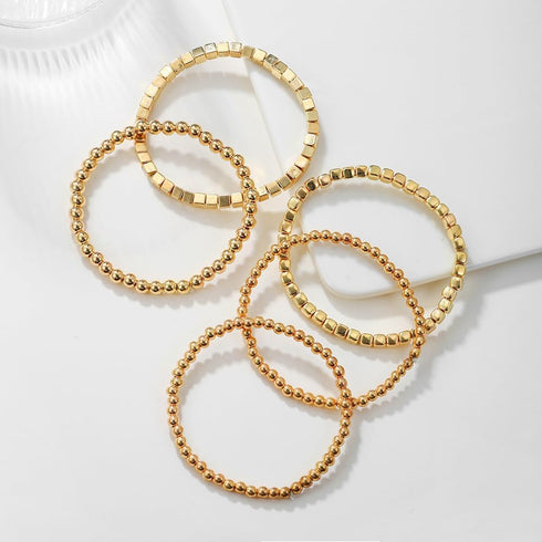 CSIYANJRY99 Silver Beaded Bracelets for Women Gold Stackable Stretch Bead Bracelet Set Beads Bracelet Stack Pack Hand Jewelry...