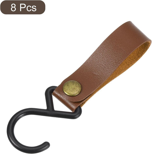 uxcell Leather S Hooks, 8Pcs Camping Hook Hanger Multipurpose S-Shaped Hangers for Outdoor Picnic Hanging Pots Pans Utensils, Dark Brown...