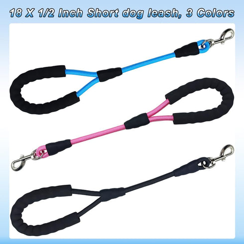 18 Inch Short Dog Leash + Traffic Pet Lead, Strong Nylon + Padded Handle + Well Made Clasp, Great for Medium and Large Dogs Training Walking (Blac...